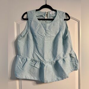 Elizabeth Grace Blue Striped Sleeveless Peplum Top - XL